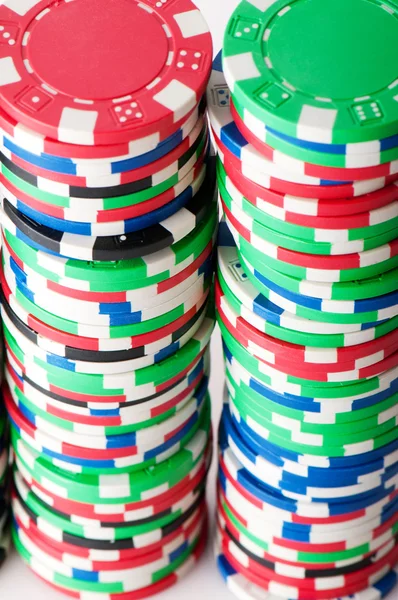Stack of various casino chips - gambling concept — Stock Photo, Image