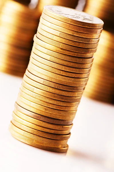 Close up of the golden coin stacks — Stock Photo, Image