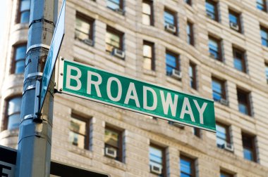 Famous broadway street signs in downtown New York clipart