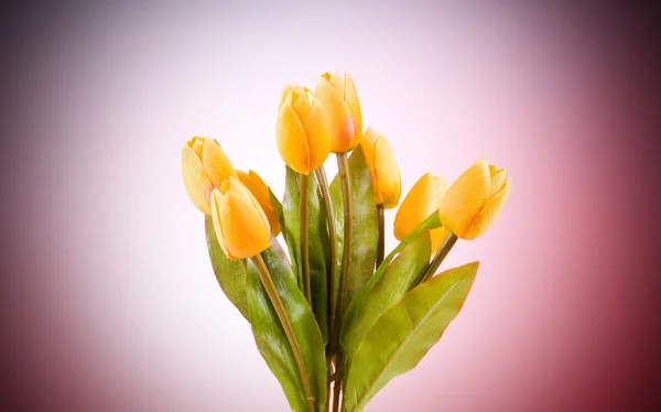 Bukiet kolorowych tulipanów na stole — Zdjęcie stockowe