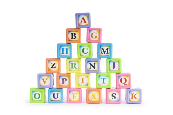 Concepto de aprendizaje y educación - pila de bloques alfabéticos — Foto de Stock