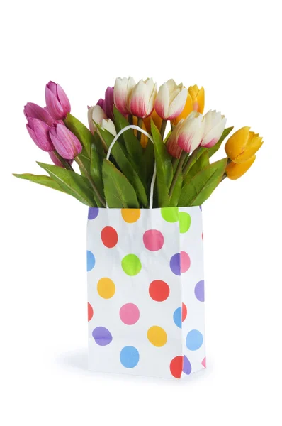 Tulipani Shopping Bag Isolati Bianco — Foto Stock