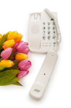 telefon ve lale çiçekleri ile romantik kavramı