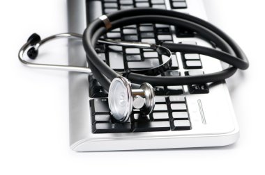 Stethoscope and keyboard illustrating concept of digital security clipart