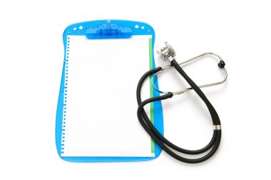 Stethoscope on the binder isolated on white clipart