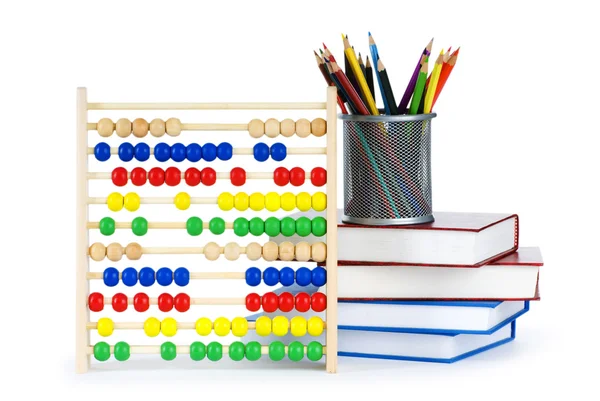 Utbildning Koncept Med Pennor Böcker Och Abacus — Stockfoto