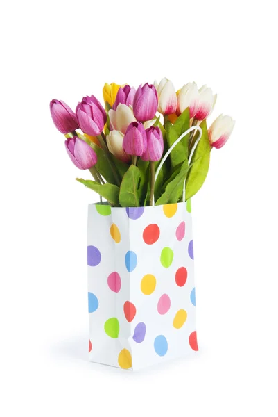 Tulpen Boodschappentas Geïsoleerd Wit — Stockfoto