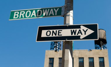 Famous broadway street signs in downtown New York clipart