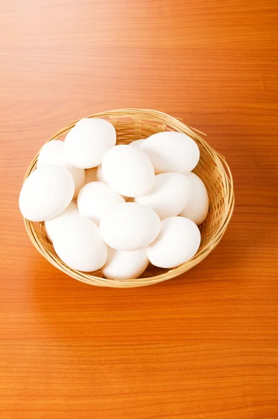 Many White Eggs Wooden Table — Stock Photo, Image