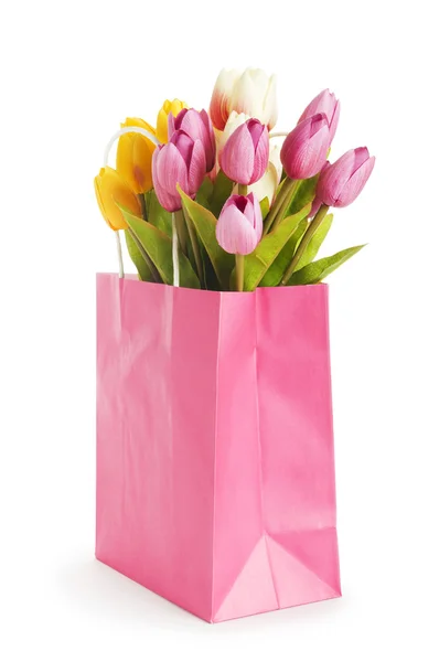 Tulpen Boodschappentas Geïsoleerd Wit — Stockfoto
