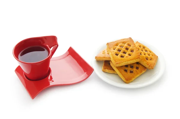 Tasse Tee Und Frische Kekse Auf Dem Tisch — Stockfoto