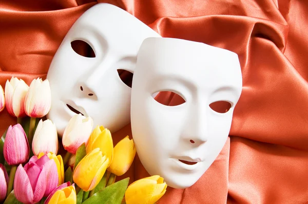 stock image Theatre concept with the white plastic masks