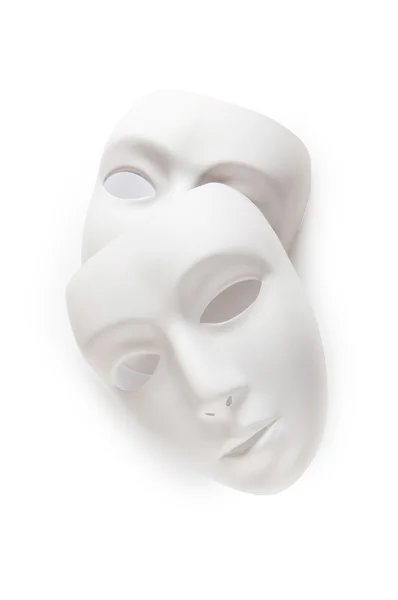 Teaterkoncept med vita plastmasker — Stockfoto