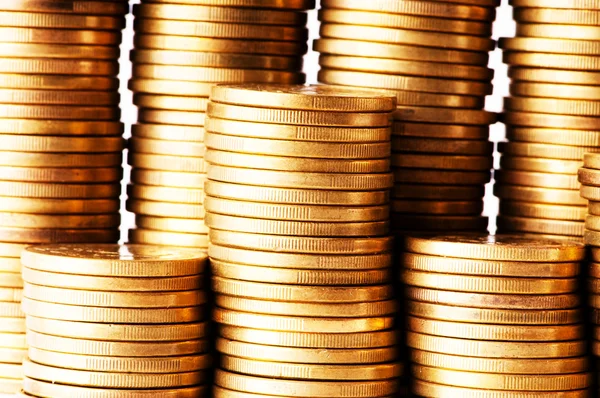 Close up van de gouden munt stacks — Stockfoto