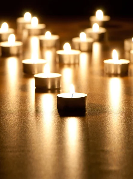 Many Burning Candles Shallow Depth Field — Stock Photo, Image