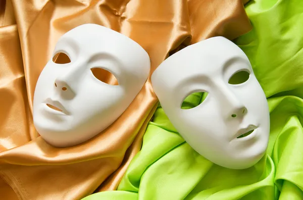 Theatre concept with the white plastic masks — Stock Photo, Image