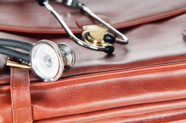 Doctor Brown Leather Case Stethoscope — Stock Photo, Image