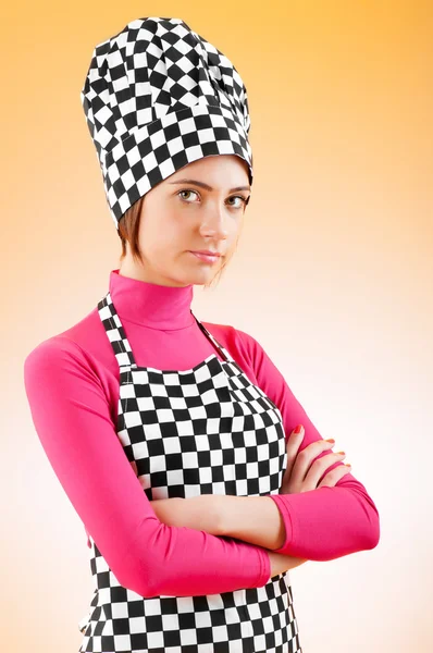 Young Female Cook Gradient Background — Stock Photo, Image
