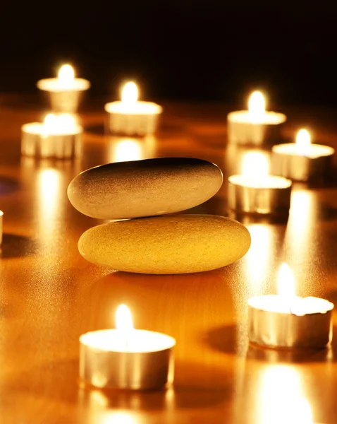 Burning Candles Pebbles Aromatherapy Session Stock Image