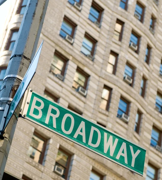 Famous broadway street signs in downtown New York — Stock Photo, Image