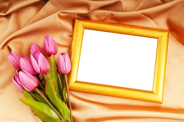Picture Frames Tulips Flowers Satin — Stock Photo, Image