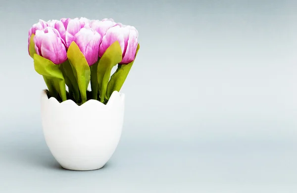 stock image Colorful tulip flowers in the white pot