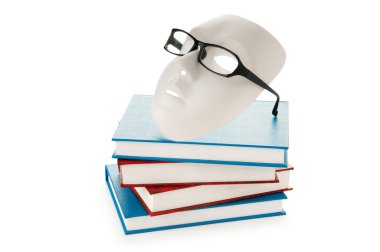 Reading concept with masks, books and glasses