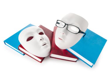 Reading concept with masks, books and glasses