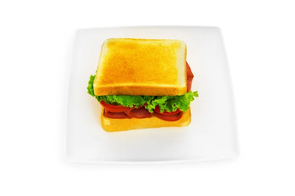 Смачний Бутерброд Ізольований Білому Тлі — стокове фото
