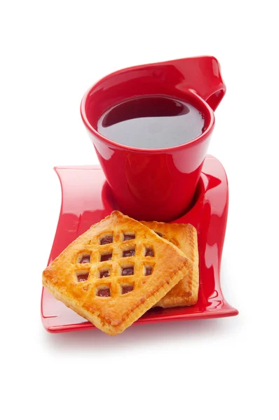 Bir Fincan Çay Taze Kurabiyeler Masada — Stok fotoğraf
