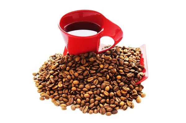 Tasse Kaffee Mit Vielen Bohnen — Stockfoto