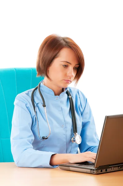 Young Female Doctor Working Computer — Stock Photo, Image