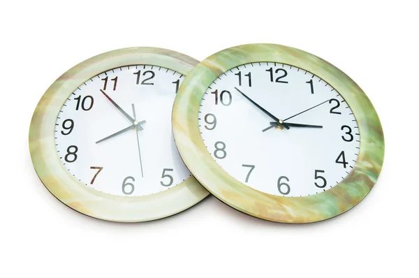 Relógios Redondos Isolados Fundo Branco — Fotografia de Stock