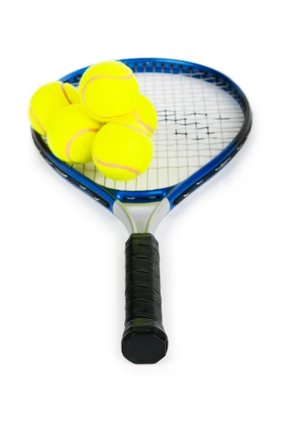 Tenisz koncepció a labdák és ütő — Stock Fotó