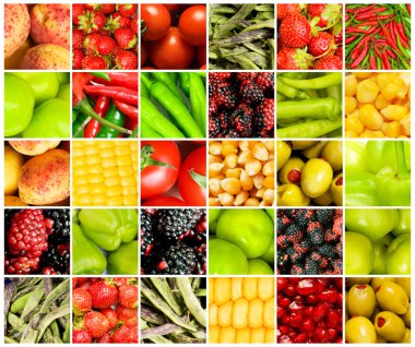 Collage of many different fruits and vegetables clipart