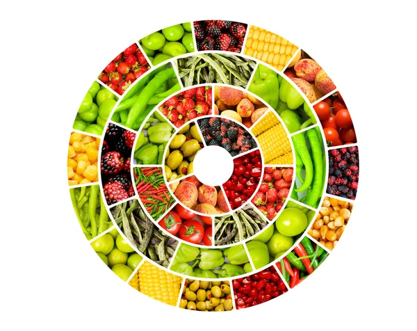 Koláž z mnoha různých druhů ovoce a zeleniny — Stock fotografie