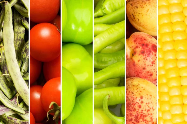 Kollázs több különböző gyümölcs és zöldség — Stock Fotó