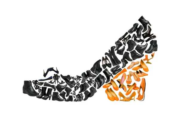Forma de sapato de mulher feita de outros sapatos — Fotografia de Stock