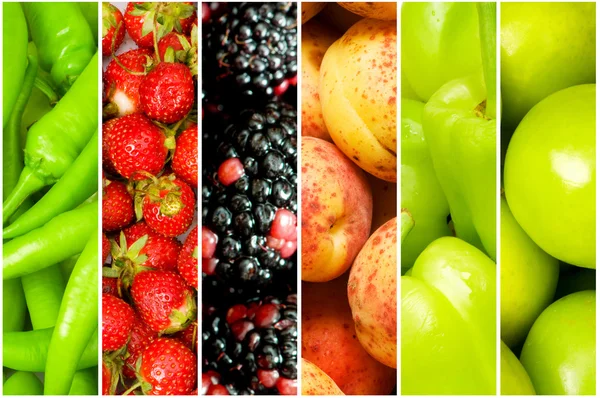 Collage de nombreux fruits et légumes différents — Photo