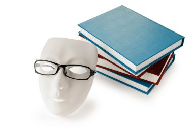 Reading concept with masks, books and glasses