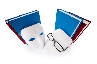 Reading concept with masks, books and glasses