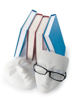 Reading concept with masks, books and glasses