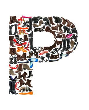 Font made of hundreds of shoes - Letter P clipart