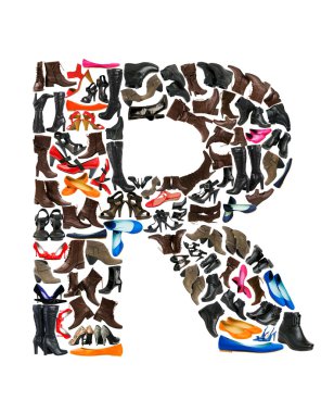 Font made of hundreds of shoes - Letter R clipart