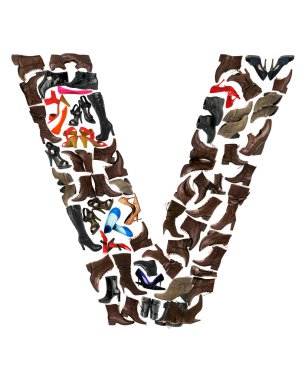 Font made of hundreds of shoes - Letter V clipart