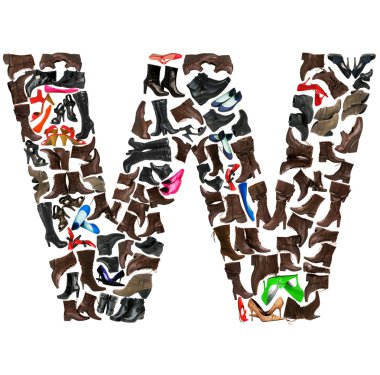 Font made of hundreds of shoes - Letter W clipart