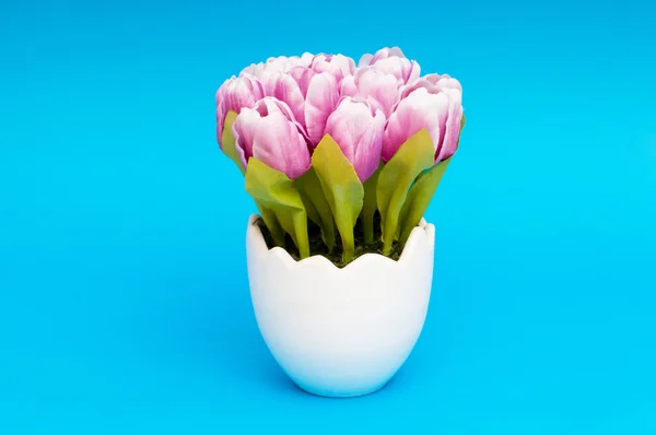 stock image Colorful tulip flowers in the white pot