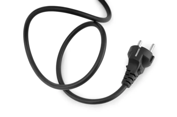 Zwarte elektrische kabel, geïsoleerd op wit — Stockfoto