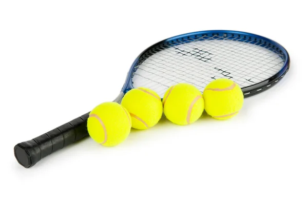 Concepto de tenis con pelotas y raqueta — Foto de Stock