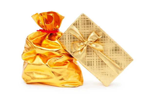 ギフト用の箱と黄金の袋 — ストック写真